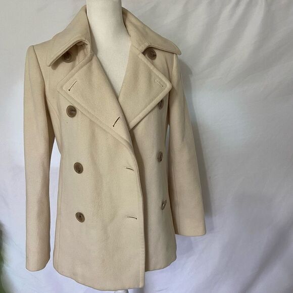 J Crew Women's XS Extra Small Cream Wool Blend Double Breasted Peacoat - Picture 1 of 6